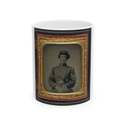 Unidentified Soldier In Union Sergeant's Uniform And Hardee Hat With Revolver And Knife (U.S. Civil War) White Coffee Mug-11oz-Go Mug Yourself