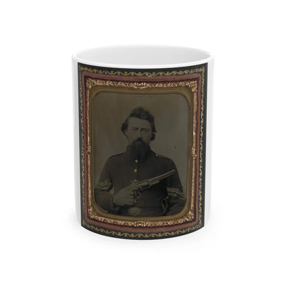 Unidentified Soldier In Union Sergeant's Uniform And U.S. Belt Buckle With Savage Revolver (U.S. Civil War) White Coffee Mug-11oz-Go Mug Yourself