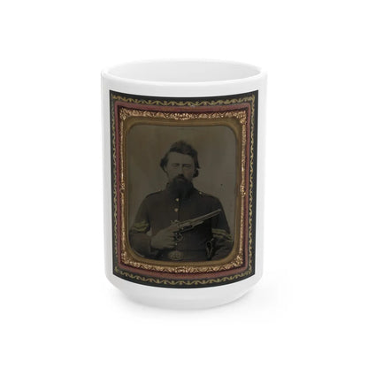 Unidentified Soldier In Union Sergeant's Uniform And U.S. Belt Buckle With Savage Revolver (U.S. Civil War) White Coffee Mug-15oz-Go Mug Yourself