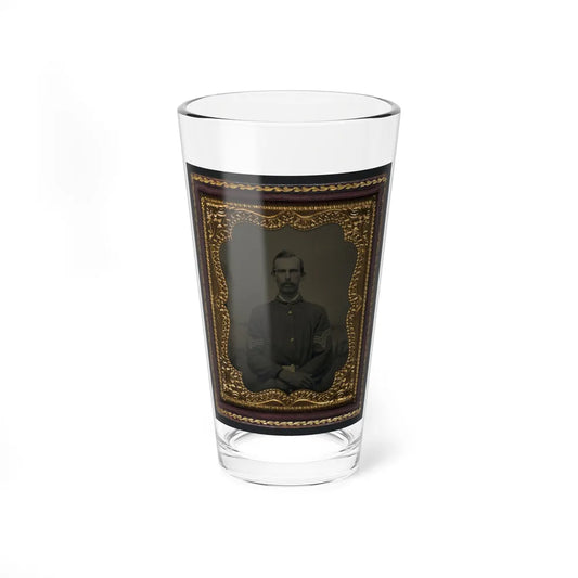 Unidentified Soldier In Union Sergeant's Uniform In Front Of Painted Backdrop Showing Landscape (U.S. Civil War) Pint Glass 16oz-16oz-Go Mug Yourself