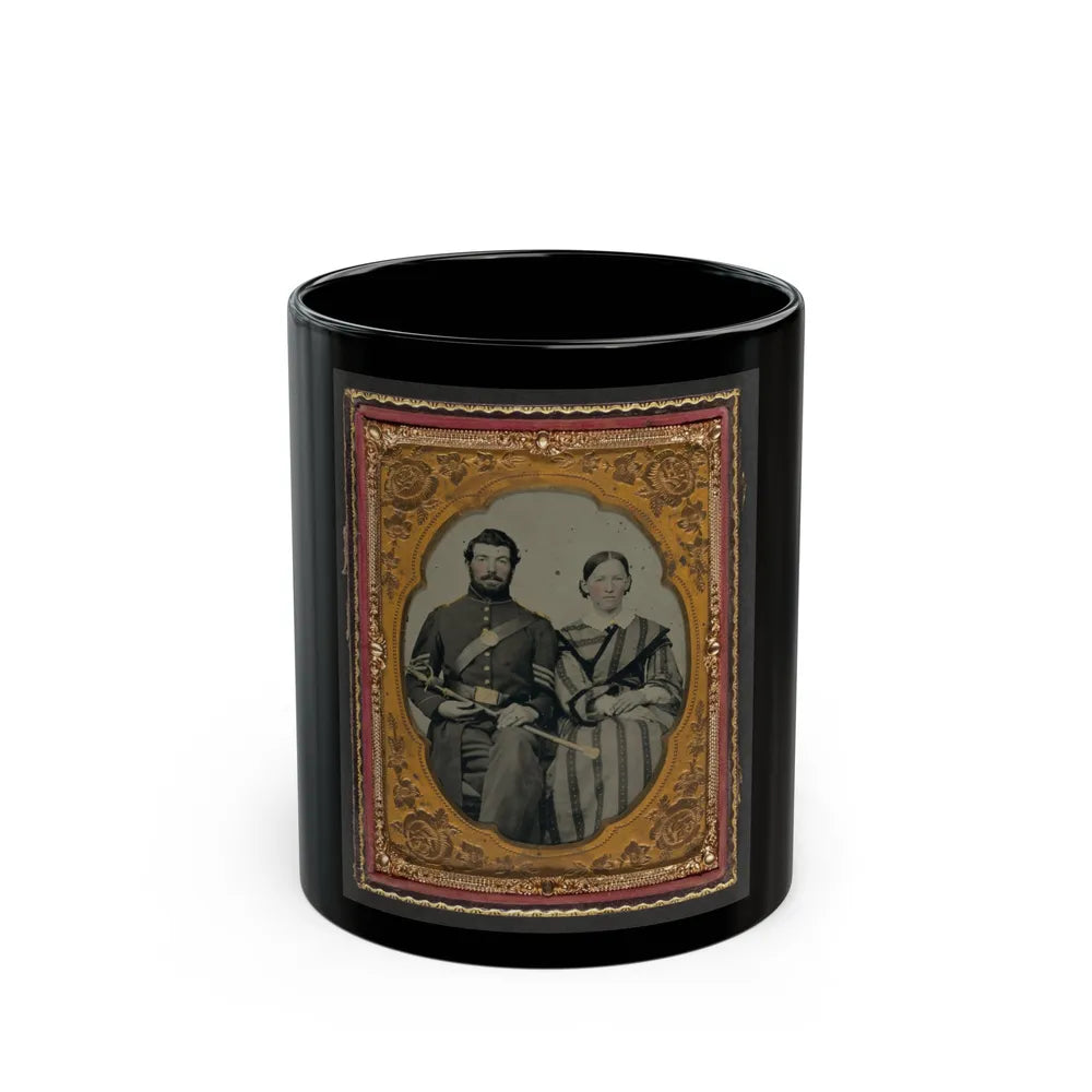 Unidentified Soldier In Union Sergeant's Uniform With Model 1840 Non-Commissioned Officer's Sword Next To Unidentified Woman (U.S. Civil War) Black Coffee Mug-11oz-Go Mug Yourself