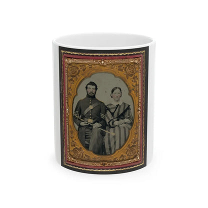 Unidentified Soldier In Union Sergeant's Uniform With Model 1840 Non-Commissioned Officer's Sword Next To Unidentified Woman (U.S. Civil War) White Coffee Mug-11oz-Go Mug Yourself