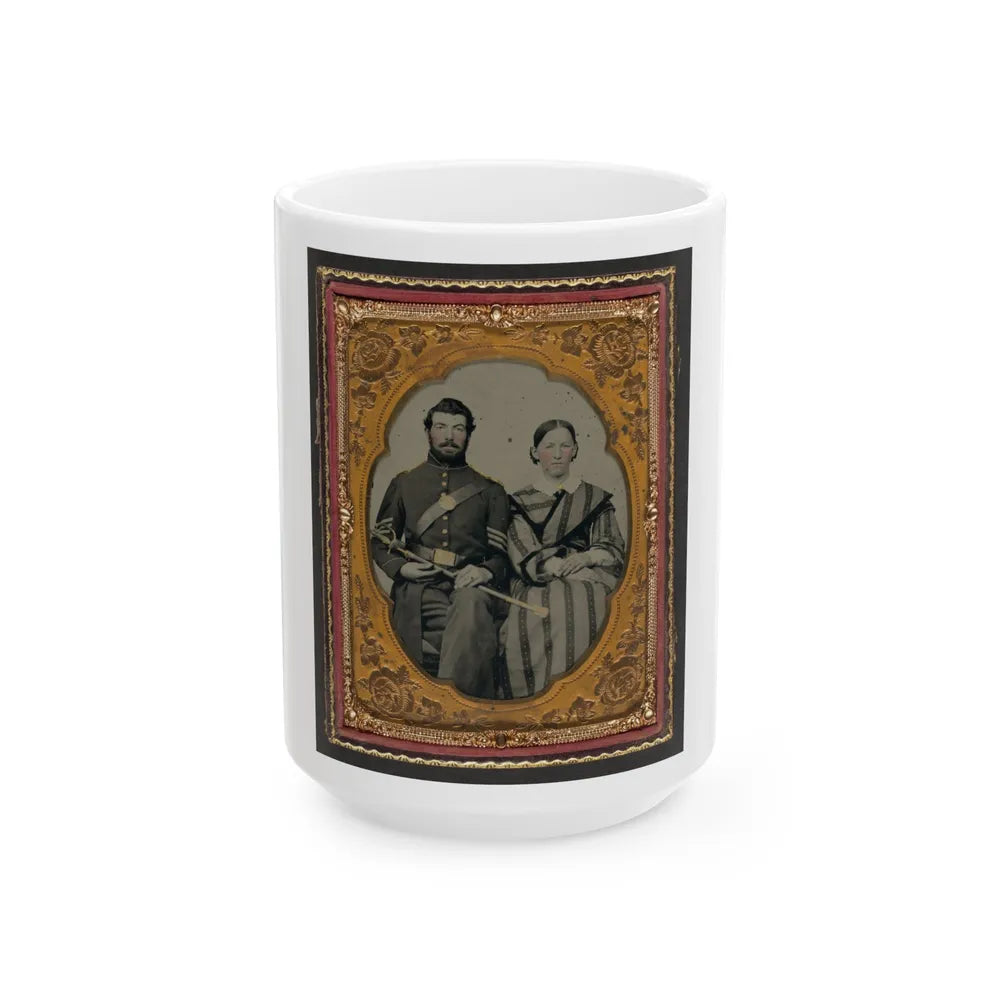 Unidentified Soldier In Union Sergeant's Uniform With Model 1840 Non-Commissioned Officer's Sword Next To Unidentified Woman (U.S. Civil War) White Coffee Mug-15oz-Go Mug Yourself