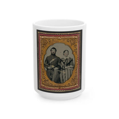 Unidentified Soldier In Union Sergeant's Uniform With Model 1840 Non-Commissioned Officer's Sword Next To Unidentified Woman (U.S. Civil War) White Coffee Mug-15oz-Go Mug Yourself