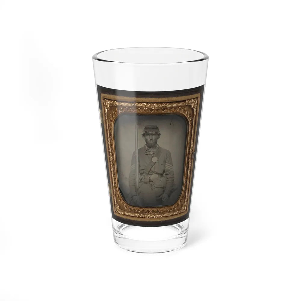 Unidentified Soldier In Union Sergeant's Uniform With Musket And Sword (U.S. Civil War) Pint Glass 16oz-16oz-Go Mug Yourself