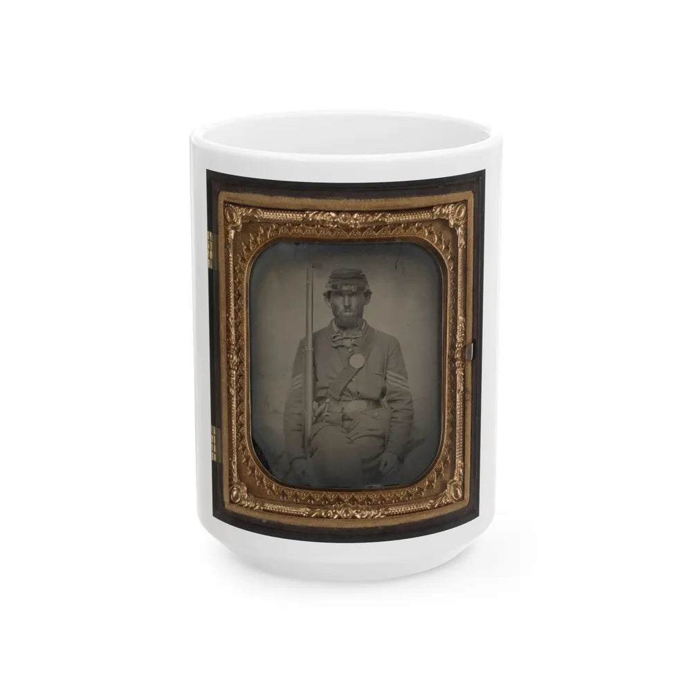 Unidentified Soldier In Union Sergeant's Uniform With Musket And Sword (U.S. Civil War) White Coffee Mug-15oz-Go Mug Yourself