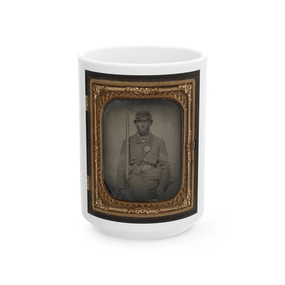 Unidentified Soldier In Union Sergeant's Uniform With Musket And Sword (U.S. Civil War) White Coffee Mug-15oz-Go Mug Yourself