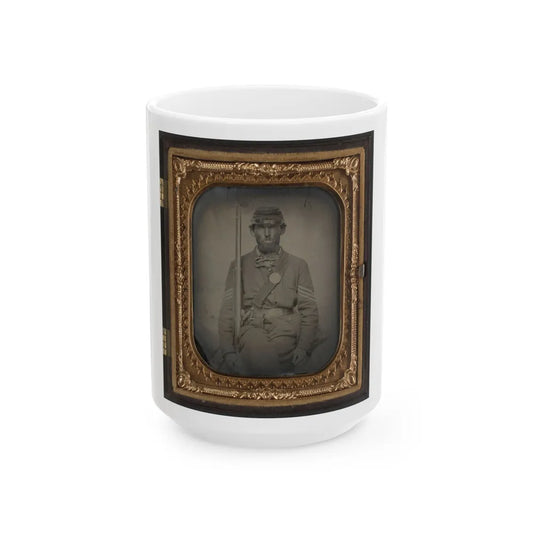 Unidentified Soldier In Union Sergeant's Uniform With Musket And Sword (U.S. Civil War) White Coffee Mug-15oz-Go Mug Yourself