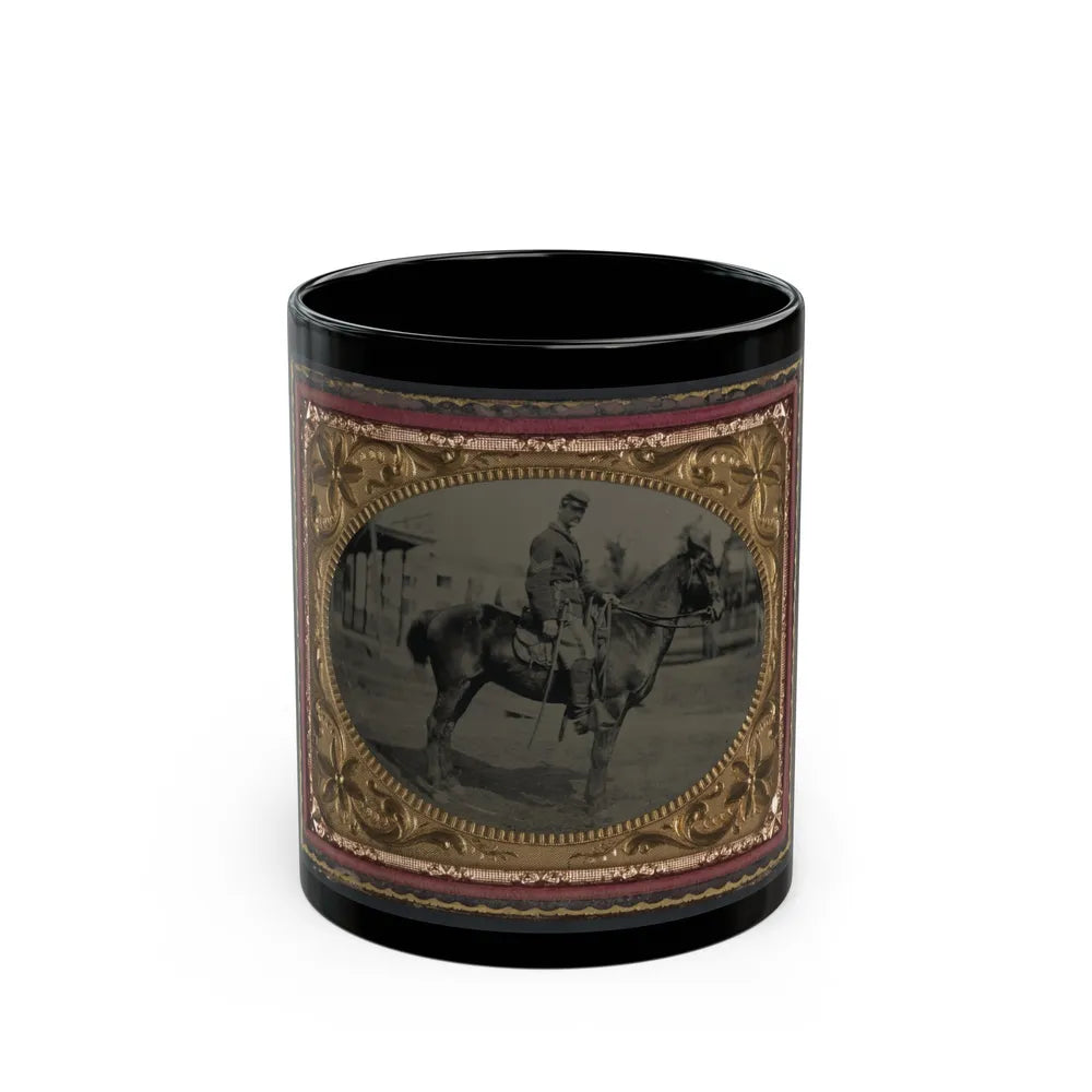 Unidentified Soldier In Union Sergeant's Uniform With Sword Seated On A Horse (U.S. Civil War) Black Coffee Mug-11oz-Go Mug Yourself