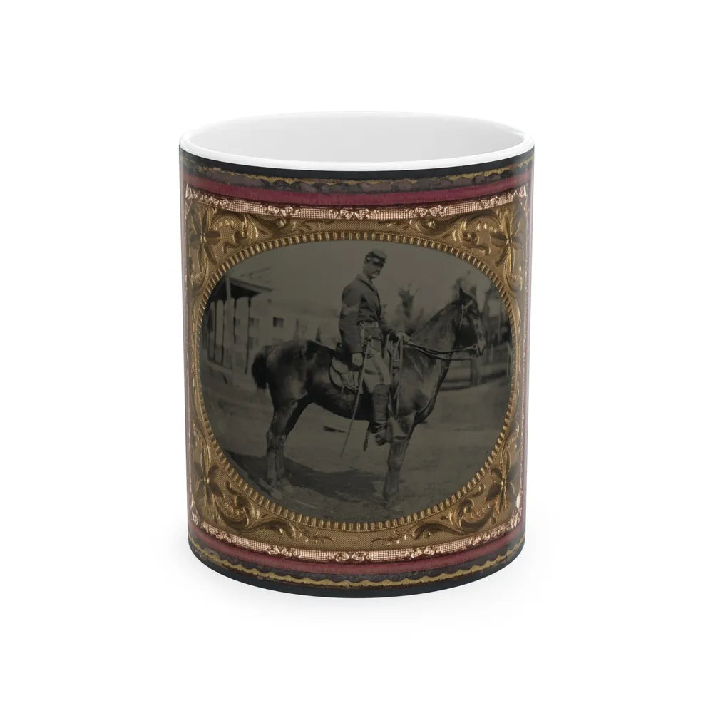 Unidentified Soldier In Union Sergeant's Uniform With Sword Seated On A Horse (U.S. Civil War) White Coffee Mug-11oz-Go Mug Yourself