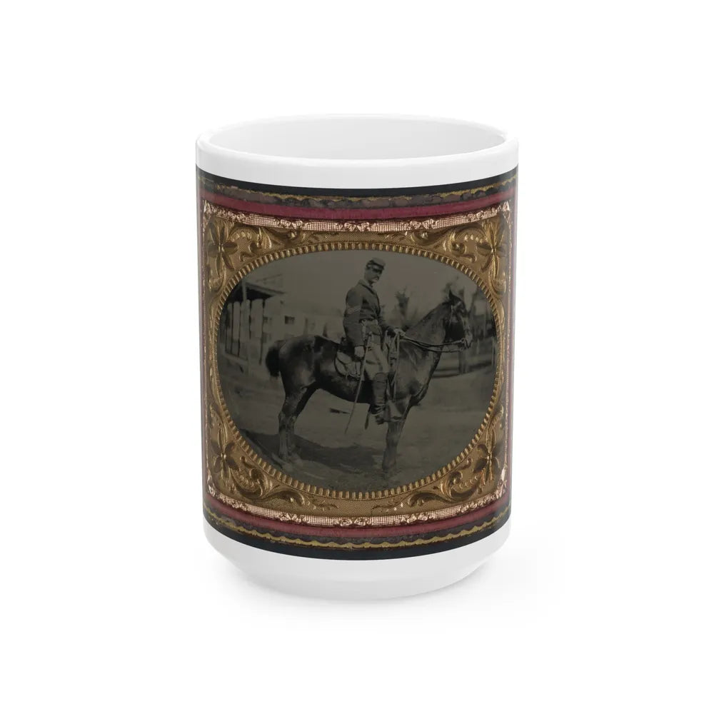 Unidentified Soldier In Union Sergeant's Uniform With Sword Seated On A Horse (U.S. Civil War) White Coffee Mug-15oz-Go Mug Yourself