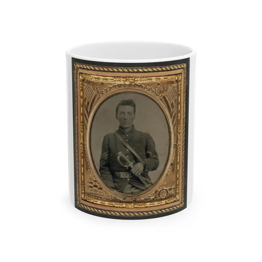 Unidentified Soldier In Union Sergeant's Uniform With U.S. Model 1850 Officer's Sword (U.S. Civil War) White Coffee Mug-11oz-Go Mug Yourself