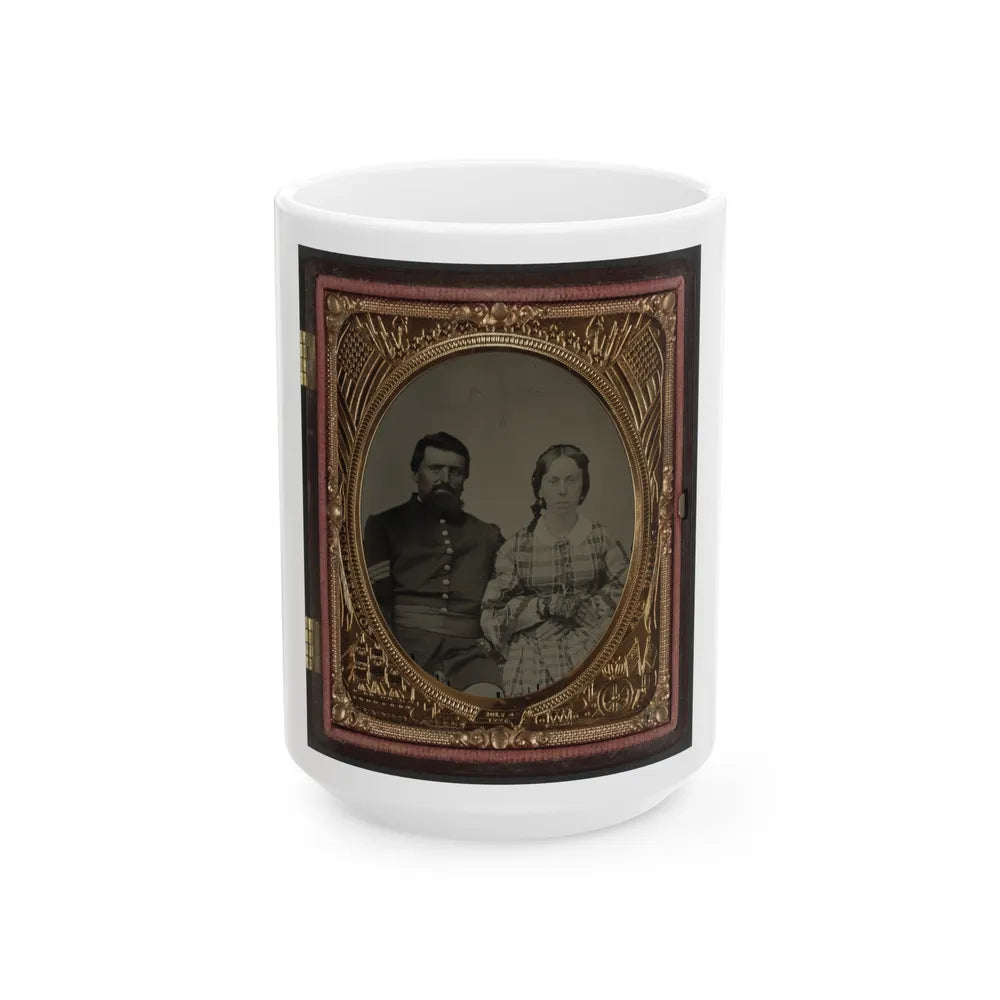 Unidentified Soldier In Union Sergeant's Uniform With Unidentified Woman (U.S. Civil War) White Coffee Mug-15oz-Go Mug Yourself