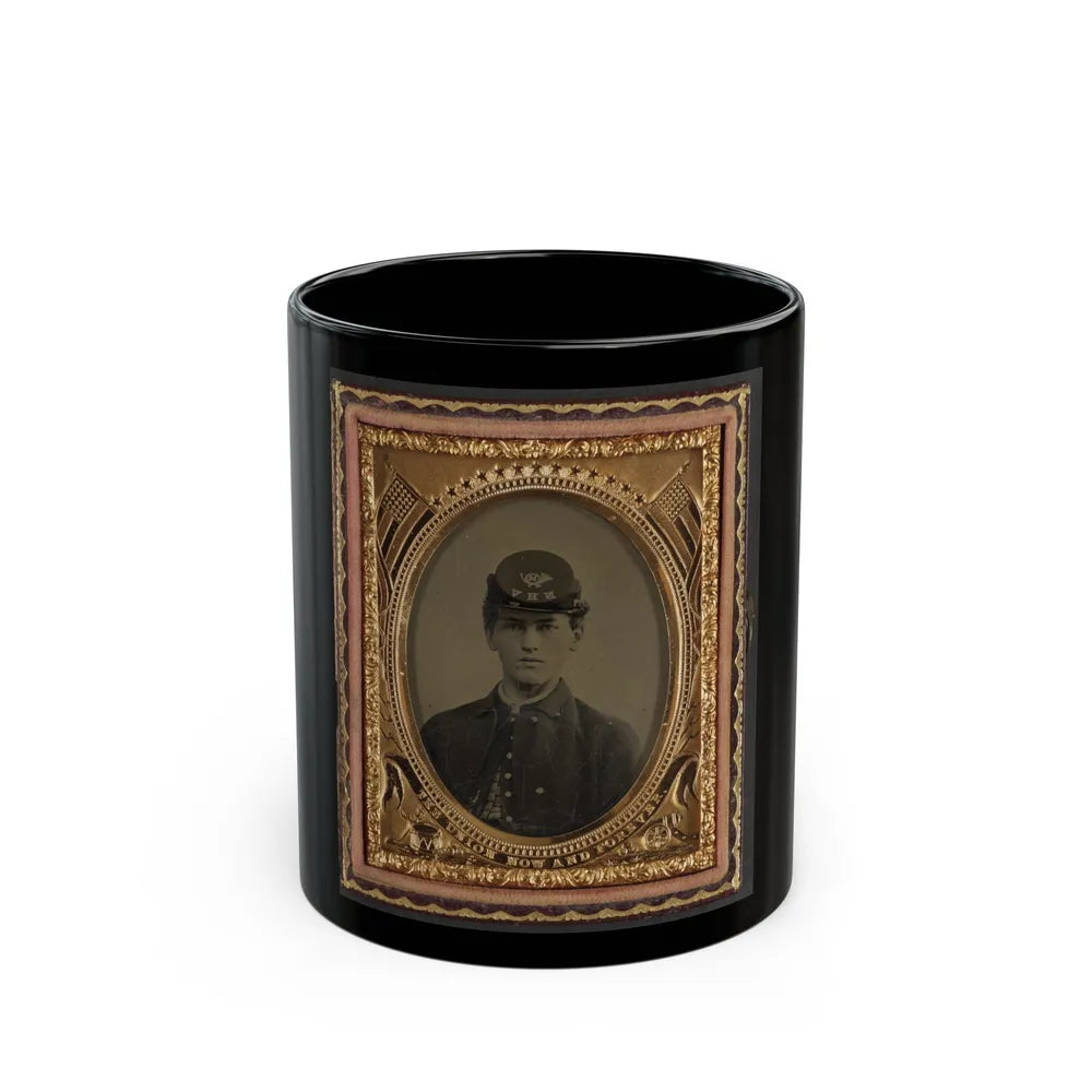 Unidentified Soldier In Union Uniform And 14th New Hampshire Infantry Regiment Kepi (U.S. Civil War) Black Coffee Mug-11oz-Go Mug Yourself