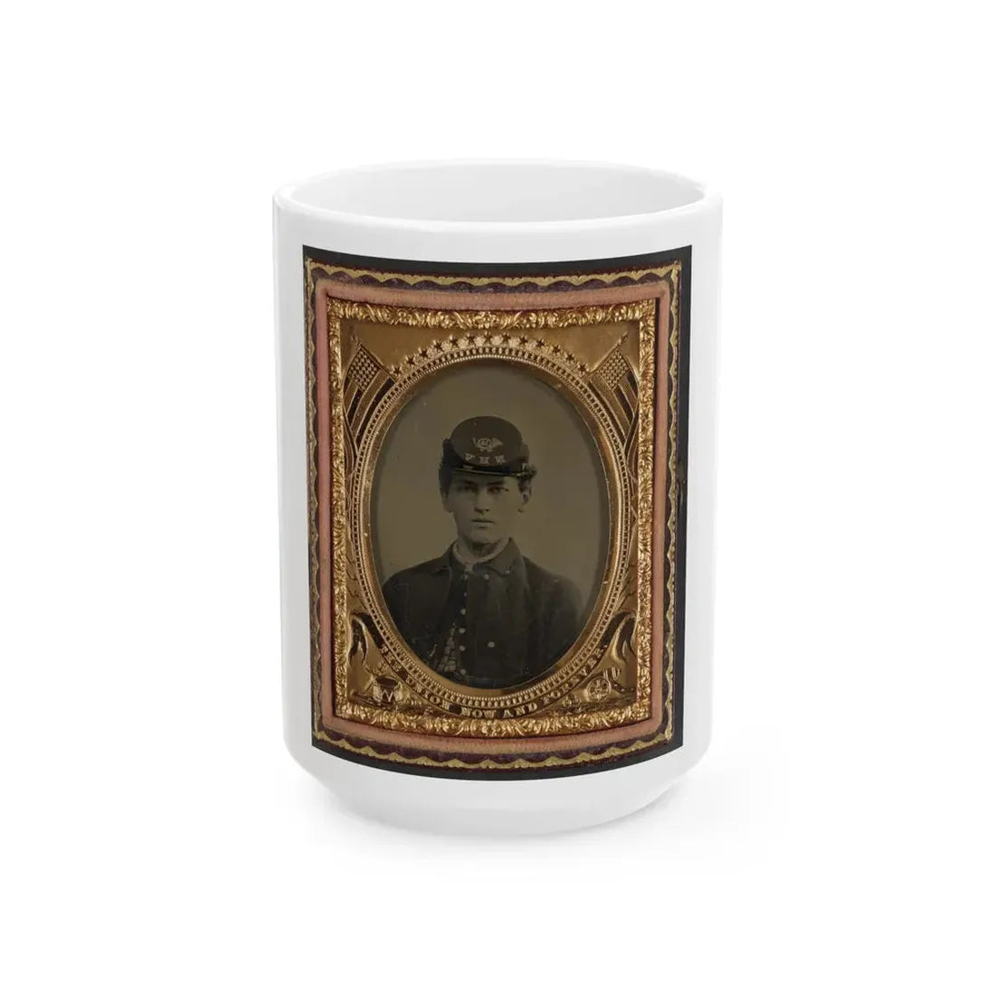 Unidentified Soldier In Union Uniform And 14th New Hampshire Infantry Regiment Kepi (U.S. Civil War) White Coffee Mug 15oz - Go Mug Yourself