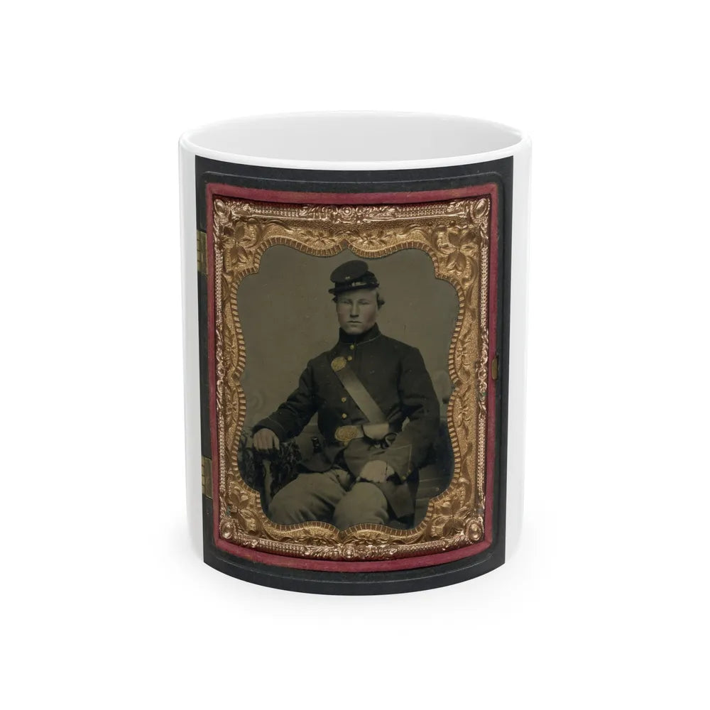 Unidentified Soldier In Union Uniform And 28th Regiment Forage Cap With Cap Box (U.S. Civil War) White Coffee Mug-11oz-Go Mug Yourself