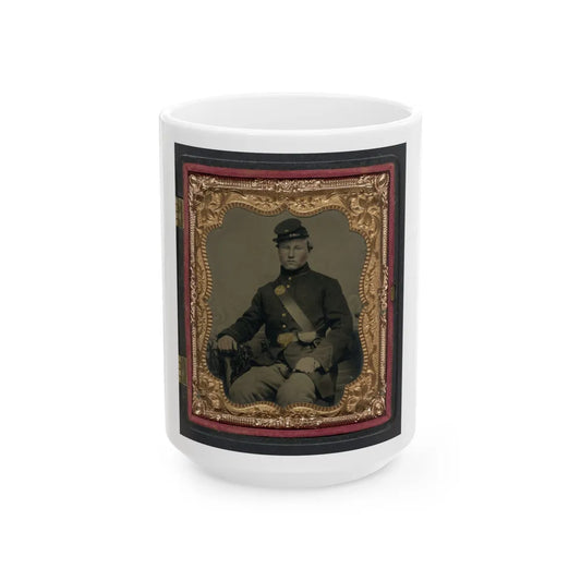 Unidentified Soldier In Union Uniform And 28th Regiment Forage Cap With Cap Box (U.S. Civil War) White Coffee Mug-15oz-Go Mug Yourself