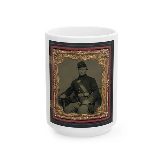 Unidentified Soldier In Union Uniform And 28th Regiment Forage Cap With Cap Box (U.S. Civil War) White Coffee Mug 15oz - Go Mug Yourself