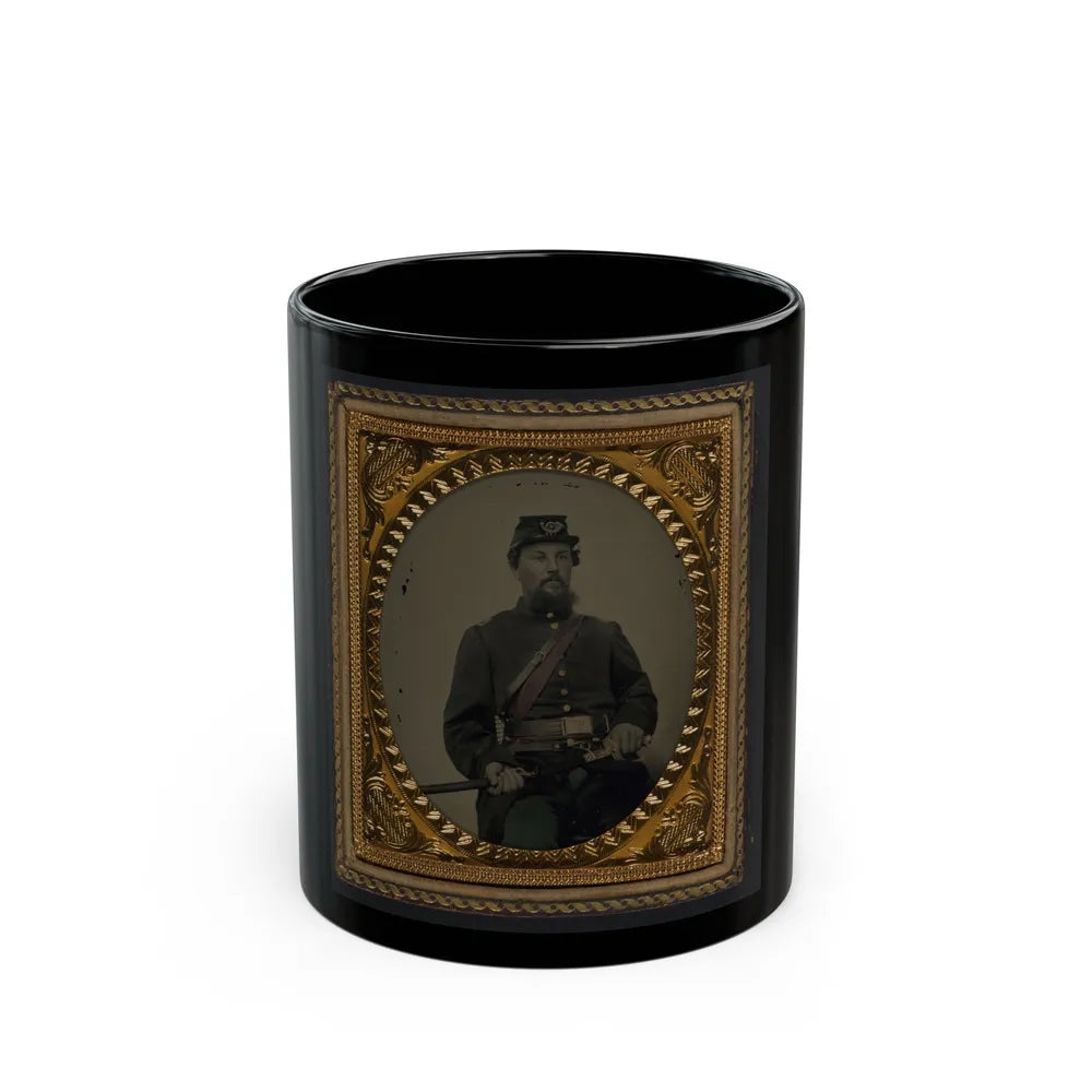 Unidentified Soldier In Union Uniform And 4th Infantry Kepi With Field And Staff Officers Sword (U.S. Civil War) Black Coffee Mug-11oz-Go Mug Yourself