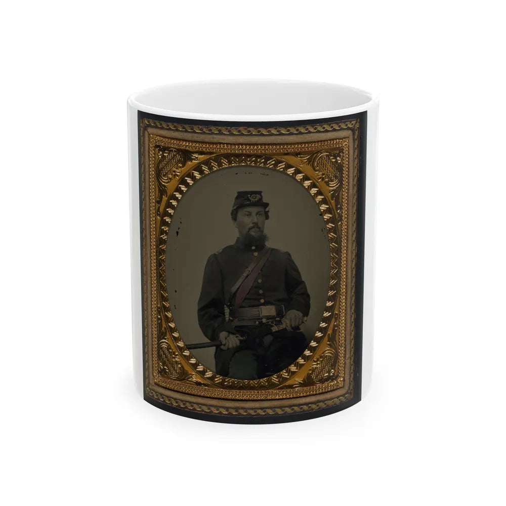 Unidentified Soldier In Union Uniform And 4th Infantry Kepi With Field And Staff Officers Sword (U.S. Civil War) White Coffee Mug-11oz-Go Mug Yourself