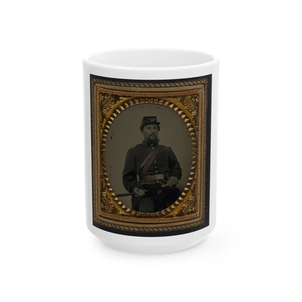 Unidentified Soldier In Union Uniform And 4th Infantry Kepi With Field And Staff Officers Sword (U.S. Civil War) White Coffee Mug-15oz-Go Mug Yourself