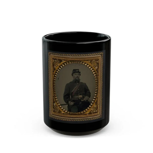Unidentified Soldier In Union Uniform And 4th Infantry Kepi With Field And Staff Officers Sword (U.S. Civil War) Black Coffee Mug 15oz - Go Mug Yourself