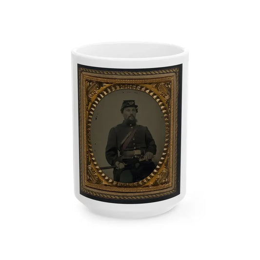 Unidentified Soldier In Union Uniform And 4th Infantry Kepi With Field And Staff Officers Sword (U.S. Civil War) White Coffee Mug 15oz - Go Mug Yourself