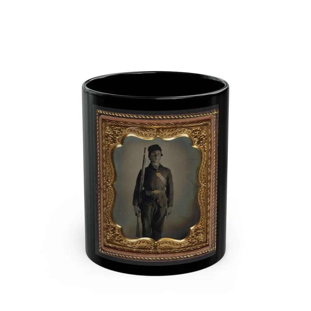 Unidentified Soldier In Union Uniform And Cap Box Standing With Musket And Bayonet With Scabbard (U.S. Civil War) Black Coffee Mug-11oz-Go Mug Yourself