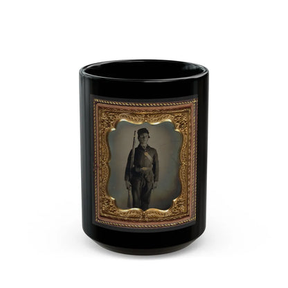 Unidentified Soldier In Union Uniform And Cap Box Standing With Musket And Bayonet With Scabbard (U.S. Civil War) Black Coffee Mug-15oz-Go Mug Yourself