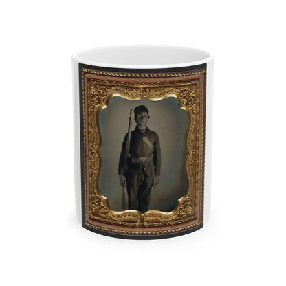 Unidentified Soldier In Union Uniform And Cap Box Standing With Musket And Bayonet With Scabbard (U.S. Civil War) White Coffee Mug-11oz-Go Mug Yourself