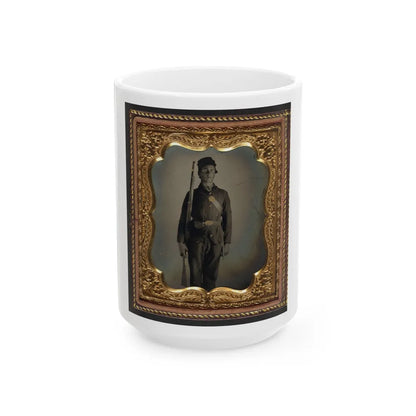 Unidentified Soldier In Union Uniform And Cap Box Standing With Musket And Bayonet With Scabbard (U.S. Civil War) White Coffee Mug-15oz-Go Mug Yourself