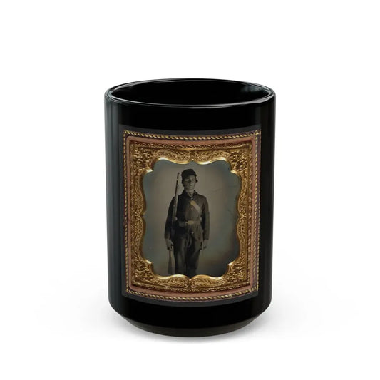 Unidentified Soldier In Union Uniform And Cap Box Standing With Musket And Bayonet With Scabbard (U.S. Civil War) Black Coffee Mug 15oz - Go Mug Yourself