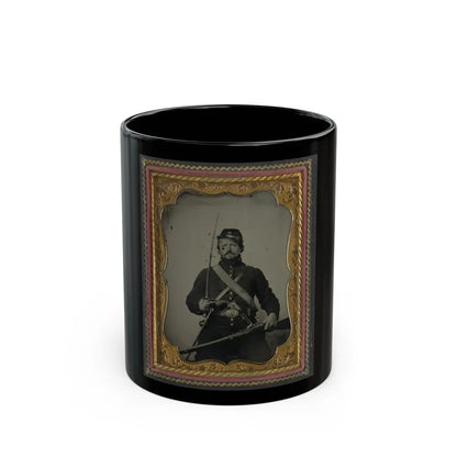 Unidentified Soldier In Union Uniform And Company B Hat, With Hall Breech Loading Carbine Rifle, Colt Revolver, And Cavalry Sword (U.S. Civil War) Black Coffee Mug-11oz-Go Mug Yourself