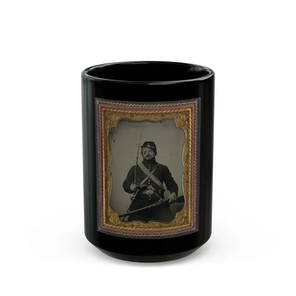 Unidentified Soldier In Union Uniform And Company B Hat, With Hall Breech Loading Carbine Rifle, Colt Revolver, And Cavalry Sword (U.S. Civil War) Black Coffee Mug-15oz-Go Mug Yourself