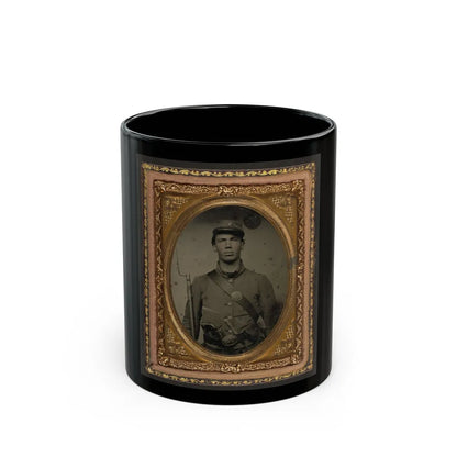 Unidentified Soldier In Union Uniform And Company C Hat With Bayoneted Musket, Revolver, Knife, And Cap Box (U.S. Civil War) Black Coffee Mug-11oz-Go Mug Yourself