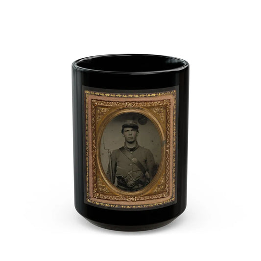 Unidentified Soldier In Union Uniform And Company C Hat With Bayoneted Musket, Revolver, Knife, And Cap Box (U.S. Civil War) Black Coffee Mug-15oz-Go Mug Yourself