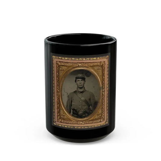 Unidentified Soldier In Union Uniform And Company C Hat With Bayoneted Musket, Revolver, Knife, And Cap Box (U.S. Civil War) Black Coffee Mug 15oz - Go Mug Yourself