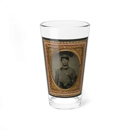 Unidentified Soldier In Union Uniform And Company C Hat With Bayoneted Musket, Revolver, Knife, And Cap Box (U.S. Civil War) Pint Glass 16oz 16oz - Go Mug Yourself