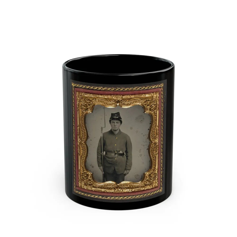 Unidentified Soldier In Union Uniform And Company D Forage Cap With A Bayoneted Musket And Revolver (U.S. Civil War) Black Coffee Mug-11oz-Go Mug Yourself