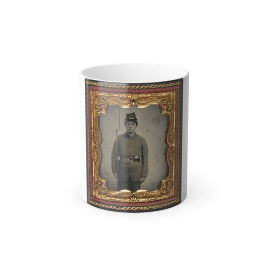 Unidentified Soldier in Union Uniform and Company D Forage Cap With a Bayoneted Musket and Revolver (U.S. Civil War) Color Changing Coffee Mug 11oz-11oz-Go Mug Yourself