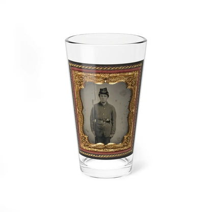 Unidentified Soldier In Union Uniform And Company D Forage Cap With A Bayoneted Musket And Revolver (U.S. Civil War) Pint Glass 16oz-16oz-Go Mug Yourself