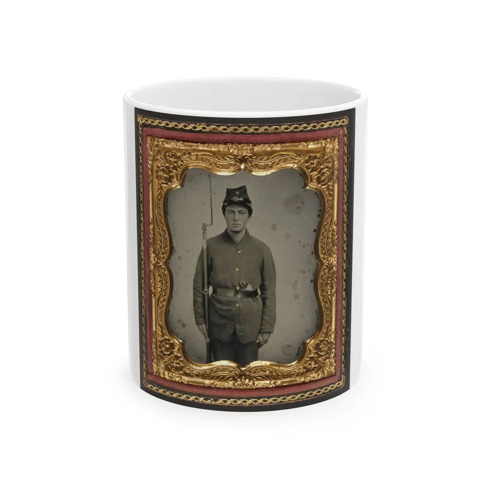 Unidentified Soldier In Union Uniform And Company D Forage Cap With A Bayoneted Musket And Revolver (U.S. Civil War) White Coffee Mug-11oz-Go Mug Yourself