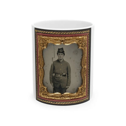 Unidentified Soldier In Union Uniform And Company D Forage Cap With A Bayoneted Musket And Revolver (U.S. Civil War) White Coffee Mug-11oz-Go Mug Yourself