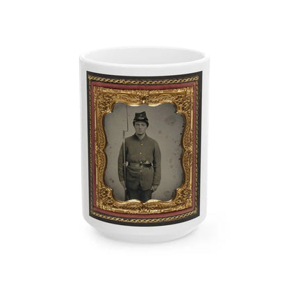 Unidentified Soldier In Union Uniform And Company D Forage Cap With A Bayoneted Musket And Revolver (U.S. Civil War) White Coffee Mug-15oz-Go Mug Yourself