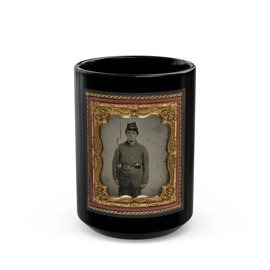 Unidentified Soldier In Union Uniform And Company D Forage Cap With A Bayoneted Musket And Revolver (U.S. Civil War) Black Coffee Mug 15oz - Go Mug Yourself