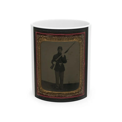 Unidentified Soldier In Union Uniform And Dress Gloves With Musket, Revolver, And Cap Box (U.S. Civil War) White Coffee Mug-11oz-Go Mug Yourself