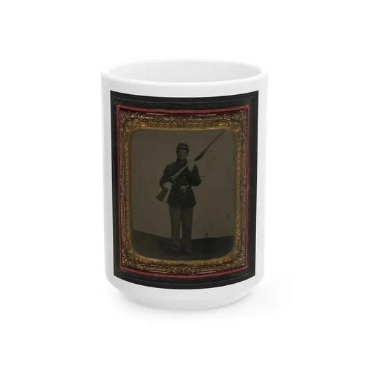 Unidentified Soldier In Union Uniform And Dress Gloves With Musket, Revolver, And Cap Box (U.S. Civil War) White Coffee Mug 15oz - Go Mug Yourself