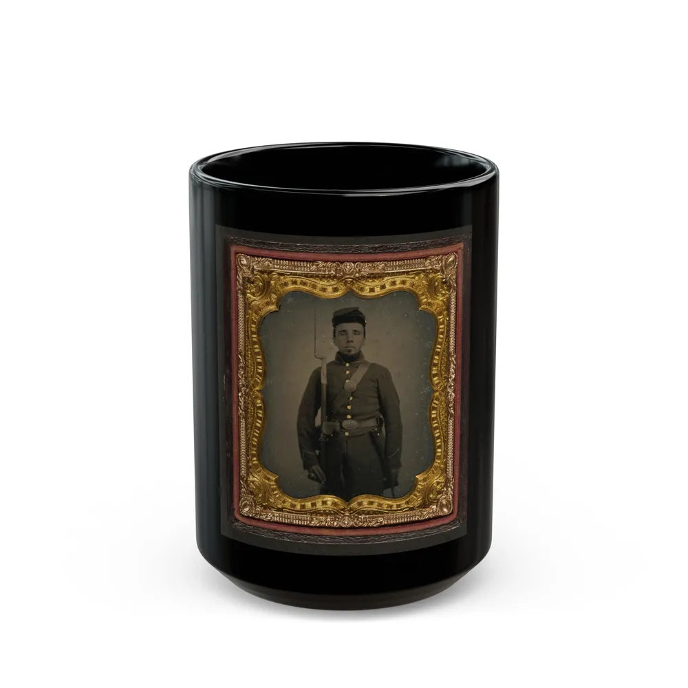 Unidentified Soldier In Union Uniform And Eagle Breast Plate With Bayoneted Musket, Cap Box, And Bayonet Scabbard (U.S. Civil War) Black Coffee Mug-15oz-Go Mug Yourself