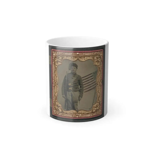 Unidentified Soldier in Union Uniform and Fez With Bayoneted Musket in Front of Painted Backdrop Showing American Flag (U.S. Civil War) Color Changing Coffee Mug 11oz Default Title 11oz - Go Mug Yourself