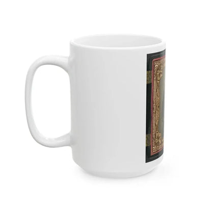 Unidentified Soldier In Union Uniform And Fez With Bayoneted Musket In Front Of Painted Backdrop Showing American Flag (U.S. Civil War) White Coffee Mug - Go Mug Yourself